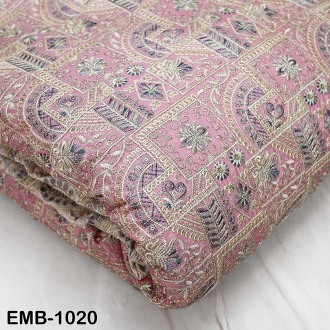 Pink Embroidery Fabric by the yard Sewing Crafting Embroidered Indian Wedding Dress Costumes Victorian Bags Throw Pillow Junk Journals