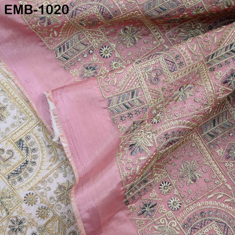Pink Embroidery Fabric by the yard Sewing Crafting Embroidered Indian Wedding Dress Costumes Victorian Bags Throw Pillow Junk Journals