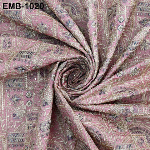 Pink Embroidery Fabric by the yard Sewing Crafting Embroidered Indian Wedding Dress Costumes Victorian Bags Throw Pillow Junk Journals