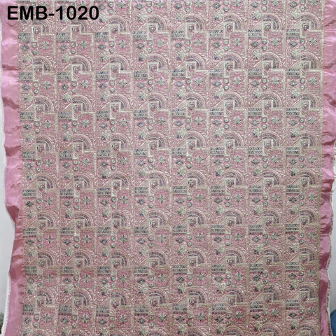 Pink Embroidery Fabric by the yard Sewing Crafting Embroidered Indian Wedding Dress Costumes Victorian Bags Throw Pillow Junk Journals
