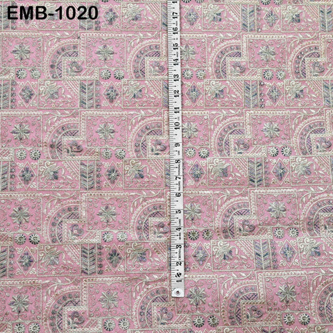 Pink Embroidery Fabric by the yard Sewing Crafting Embroidered Indian Wedding Dress Costumes Victorian Bags Throw Pillow Junk Journals
