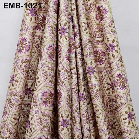 Indian Embroidered Fabric by the yard Sewing DIY Crafting Embroidery Wedding Dress Costumes Dolls Bags Cushion Covers Table Runners Blouses