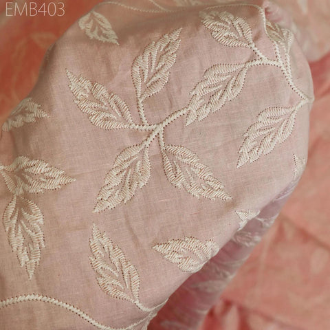 Floral Embroidered Cotton Throw Pillow Cover: Peachy Pink Home Decor