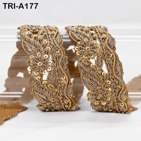 9 Yards Gold Zardozi Sequin Lace Trim 2 cm: Indian Sari Border, Bridal Embellishment