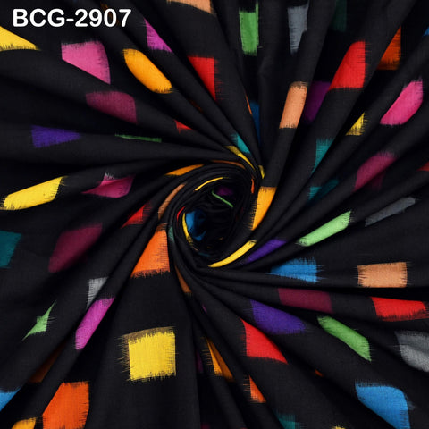 Handloom Ikat Cotton Fabric by the Yard Indian Handwoven Yarn Dyed Kids Summer Dresses Women Apparel Home Furnishing Curtains Pillowcases