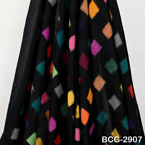 Handloom Ikat Cotton Fabric by the Yard Indian Handwoven Yarn Dyed Kids Summer Dresses Women Apparel Home Furnishing Curtains Pillowcases