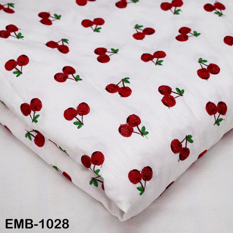 Red Cherry Embroidery Fabric by the Yard: Indian Wedding Dress, Costumes, Bag, Throw Pillow Home Decor Embroidered Textiles, Cloth