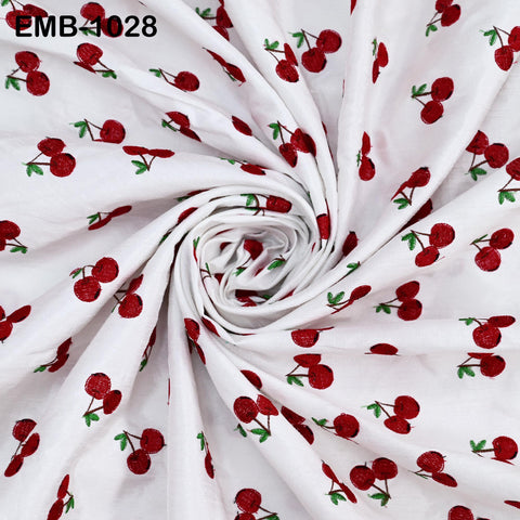 Red Cherry Embroidery Fabric by the Yard: Indian Wedding Dress, Costumes, Bag, Throw Pillow Home Decor Embroidered Textiles, Cloth