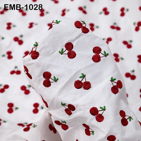 Red Cherry Embroidery Fabric by the Yard: Indian Wedding Dress, Costumes, Bag, Throw Pillow Home Decor Embroidered Textiles, Cloth