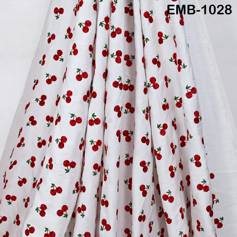 Red Cherry Embroidery Fabric by the Yard: Indian Wedding Dress, Costumes, Bag, Throw Pillow Home Decor Embroidered Textiles, Cloth