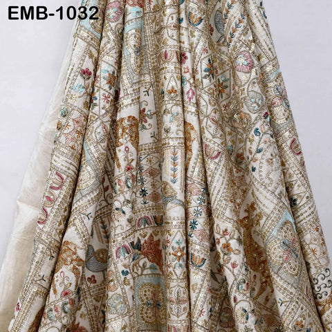 Indian Embroidered Unbleached Cotton Fabric by the Yard Flex Cotton Embroidery Summer Jackets Women Dresses Kids Bags Table Runner Sewing