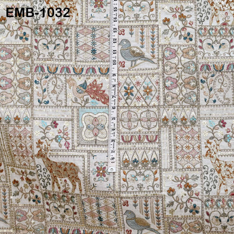 Indian Embroidered Unbleached Cotton Fabric by the Yard Flex Cotton Embroidery Summer Jackets Women Dresses Kids Bags Table Runner Sewing