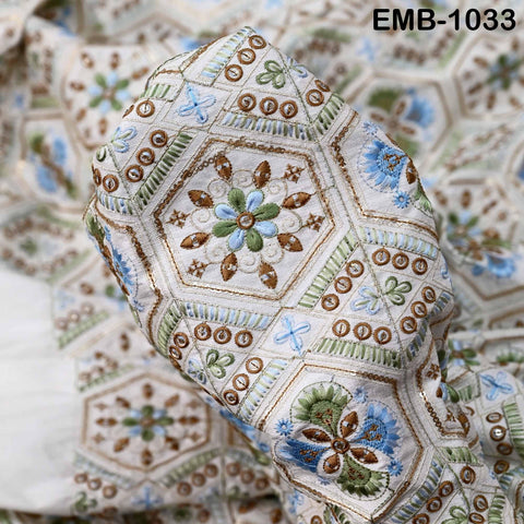 Indian Embroidered Fabric by the yard Sewing DIY Crafting Embroidery Wedding Dress Costumes Dolls Bags Cushion Covers Table Runners Blouses