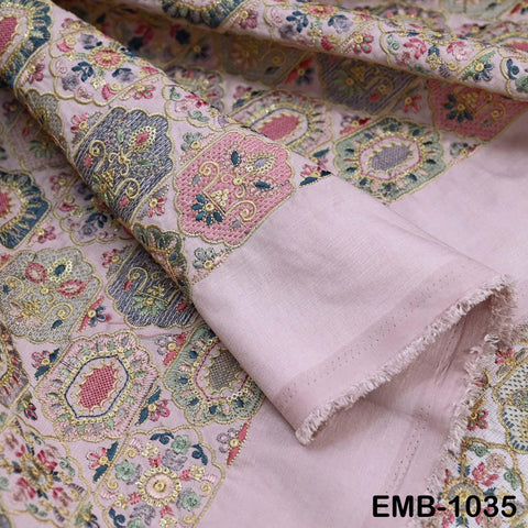 Pink Embroidered Fabric by the yard Sewing DIY Crafting Embroidery Dresses Costumes Regency Reticules Victorian Handbags Junk Journals