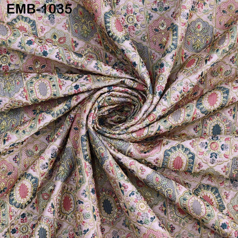 Pink Embroidered Fabric by the yard Sewing DIY Crafting Embroidery Dresses Costumes Regency Reticules Victorian Handbags Junk Journals