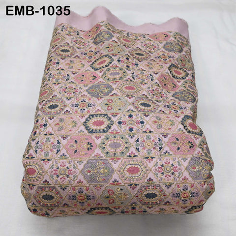 Pink Embroidered Fabric by the yard Sewing DIY Crafting Embroidery Dresses Costumes Regency Reticules Victorian Handbags Junk Journals