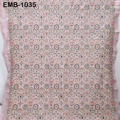 Pink Embroidered Fabric by the yard Sewing DIY Crafting Embroidery Dresses Costumes Regency Reticules Victorian Handbags Junk Journals