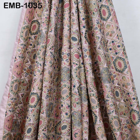 Pink Embroidered Fabric by the yard Sewing DIY Crafting Embroidery Dresses Costumes Regency Reticules Victorian Handbags Junk Journals