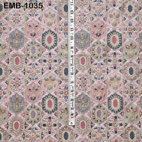Pink Embroidered Fabric by the yard Sewing DIY Crafting Embroidery Dresses Costumes Regency Reticules Victorian Handbags Junk Journals