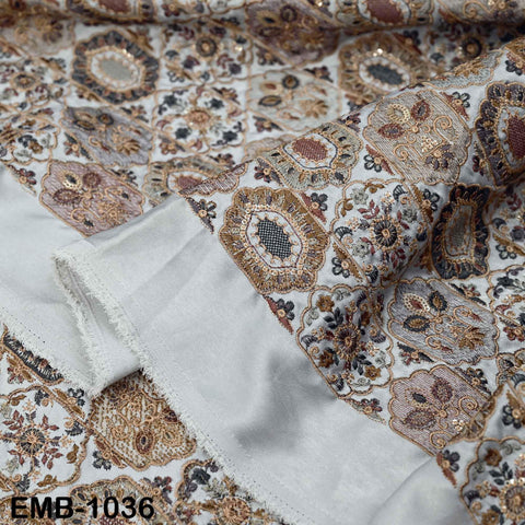 Grey Embroidered Fabric by the yard Sewing DIY Crafting Embroidery Dresses Costumes Regency Reticules Victorian Handbags Junk Journals