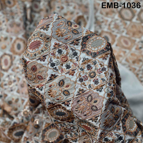 Grey Embroidered Fabric by the yard Sewing DIY Crafting Embroidery Dresses Costumes Regency Reticules Victorian Handbags Junk Journals