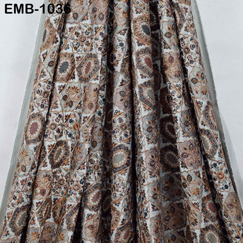 Grey Embroidered Fabric by the yard Sewing DIY Crafting Embroidery Dresses Costumes Regency Reticules Victorian Handbags Junk Journals