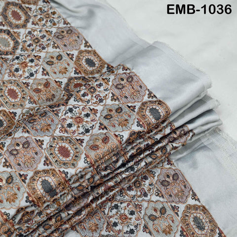 Grey Embroidered Fabric by the yard Sewing DIY Crafting Embroidery Dresses Costumes Regency Reticules Victorian Handbags Junk Journals