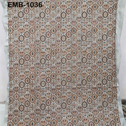 Grey Embroidered Fabric by the yard Sewing DIY Crafting Embroidery Dresses Costumes Regency Reticules Victorian Handbags Junk Journals