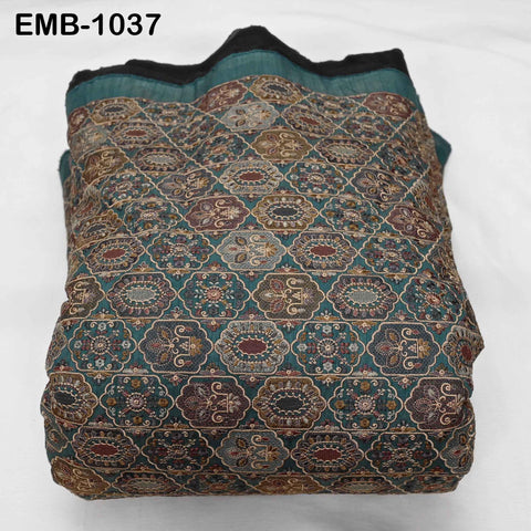 Green Embroidered Fabric by the yard Sewing DIY Crafting Embroidery Dresses Costumes Regency Reticules Victorian Handbags Junk Journals