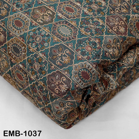 Green Embroidered Fabric by the yard Sewing DIY Crafting Embroidery Dresses Costumes Regency Reticules Victorian Handbags Junk Journals