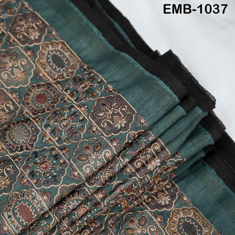 Green Embroidered Fabric by the yard Sewing DIY Crafting Embroidery Dresses Costumes Regency Reticules Victorian Handbags Junk Journals