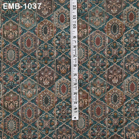 Green Embroidered Fabric by the yard Sewing DIY Crafting Embroidery Dresses Costumes Regency Reticules Victorian Handbags Junk Journals