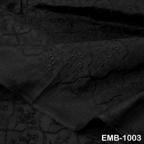 Black Embroidered Viscose Fabric by the Yard, Sewing Crafting Wedding Apparel Upholstery