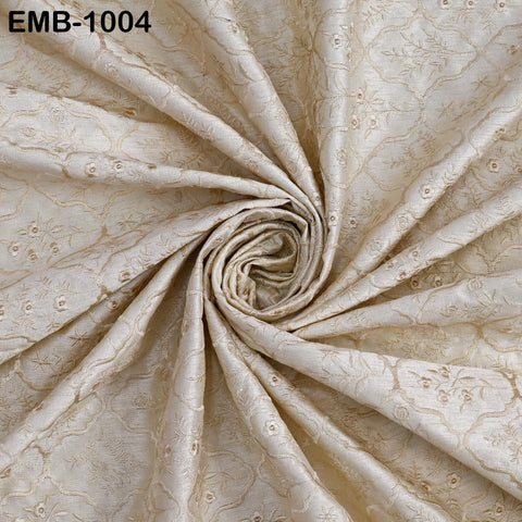 Ivory Embroidered Viscose Fabric by the Yard, Sewing Crafting Wedding Apparel Upholstery