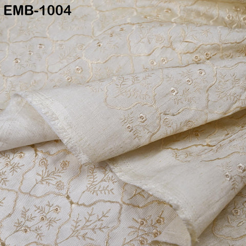 Ivory Embroidered Viscose Fabric by the Yard, Sewing Crafting Wedding Apparel Upholstery