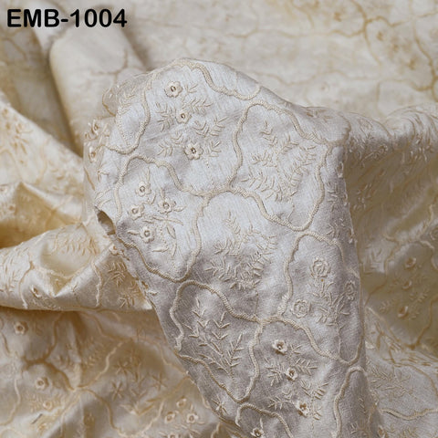 Ivory Embroidered Viscose Fabric by the Yard, Sewing Crafting Wedding Apparel Upholstery