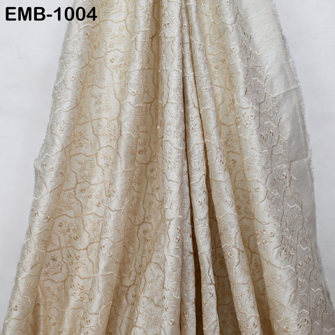 Ivory Embroidered Viscose Fabric by the Yard, Sewing Crafting Wedding Apparel Upholstery