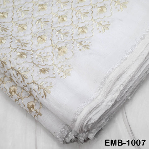Ivory Embroidered Viscose Fabric by the Yard, Sewing Crafting Wedding Apparel Upholstery