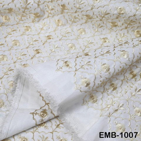 Ivory Embroidered Viscose Fabric by the Yard, Sewing Crafting Wedding Apparel Upholstery