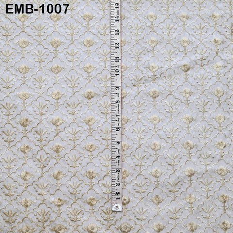 Ivory Embroidered Viscose Fabric by the Yard, Sewing Crafting Wedding Apparel Upholstery