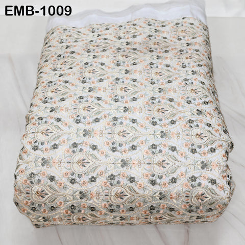 Embroidered Fabric by the Yard: Indian Floral Viscose Dupioni, Sewing Crafting Material