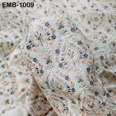 Embroidered Fabric by the Yard: Indian Floral Viscose Dupioni, Sewing Crafting Material