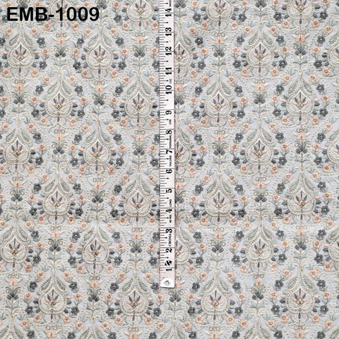Embroidered Fabric by the Yard: Indian Floral Viscose Dupioni, Sewing Crafting Material