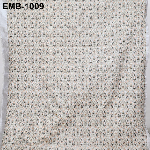 Embroidered Fabric by the Yard: Indian Floral Viscose Dupioni, Sewing Crafting Material