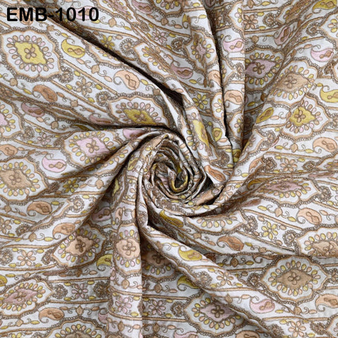 Off White Embroidery Fabric by the yard Sewing DIY Crafting Embroidered Textiles Costumes Regency Reticules Victorian Handbags Junk Journals