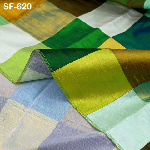 50" Stitched Patchwork Pure Dupioni Raw Silk Fabric by the Yard Indian Crafting, Sewing, Wedding Dresses, Skirts, Vest Coats Pillow Covers
