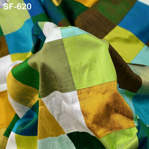 50" Stitched Patchwork Pure Dupioni Raw Silk Fabric by the Yard Indian Crafting, Sewing, Wedding Dresses, Skirts, Vest Coats Pillow Covers