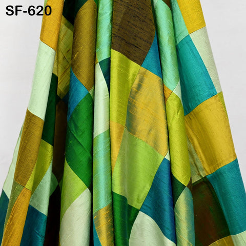50" Stitched Patchwork Pure Dupioni Raw Silk Fabric by the Yard Indian Crafting, Sewing, Wedding Dresses, Skirts, Vest Coats Pillow Covers