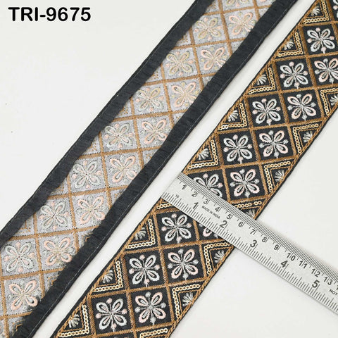 9 Yard Grey Embroidery Ribbons Indian Sari Border Embroidered Crafting Sewing Tablecloth Lampshade making Home Decor Costumes Trimming 6cm