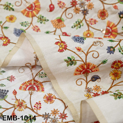 Beige Viscose Silk Embroidered Fabric by Yard: Floral Sequins, Crafting, Apparel, Home Decor